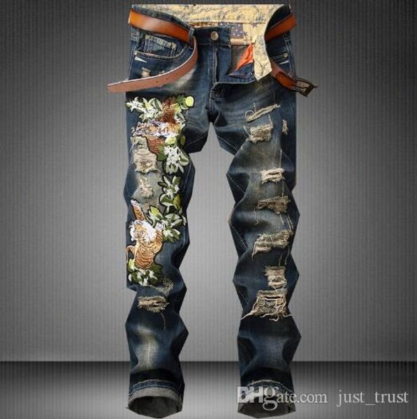 new vaqueros hombre cowboy straight ripped broken holes streetwear men zipper jeans trousers vintage embroidery crane tiger roses pants, Blue
new vaqueros hombre cowboy straight ripped broken holes streetwear men zipper jeans trousers vintage embroidery crane tiger roses pants, Blue
