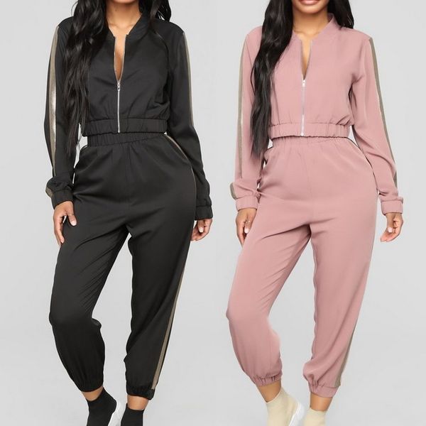 women two piece set striped tracksuit 2019 sport short zipper jacket+ slim pencil pants casual autumn fashion matching sets, Gray
women two piece set striped tracksuit 2019 sport short zipper jacket+ slim pencil pants casual autumn fashion matching sets, Gray