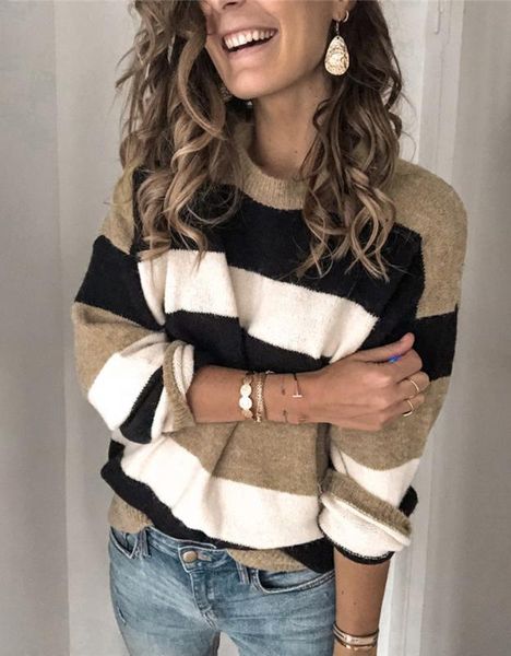 fall/winter 2020 new women's plus size striped knitted pullover sweater loose sweater round neck knitting, White;black
fall/winter 2020 new women's plus size striped knitted pullover sweater loose sweater round neck knitting, White;black