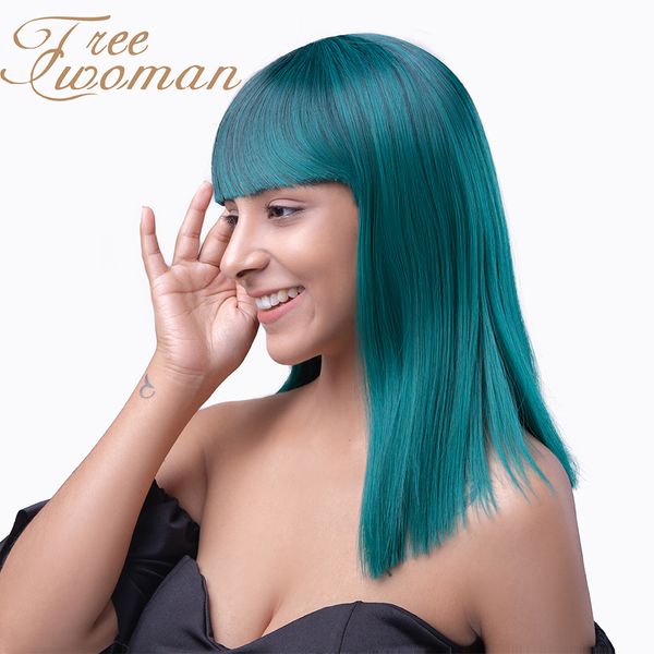 oman ombre green mixed straight synthetic wig with bangs medium length wigs for women purple wig heat resistant hair, Black
oman ombre green mixed straight synthetic wig with bangs medium length wigs for women purple wig heat resistant hair, Black