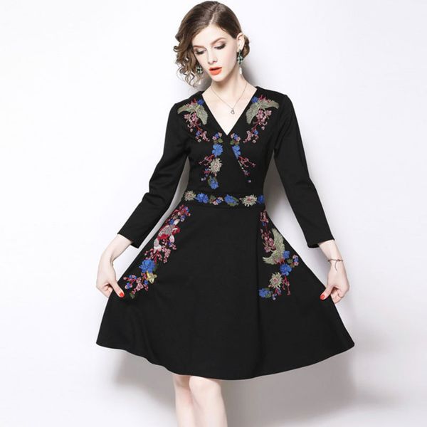 womens designer temperament embroidered dress season slim v-neck nine-point sleeve long base skirtjqyc, Black;gray
womens designer temperament embroidered dress season slim v-neck nine-point sleeve long base skirtjqyc, Black;gray