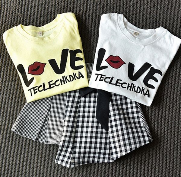kids girls outfits love printed children shirts plaid skirt 2pcs sets summer kids clothes sets boutique baby clothing 2 colors dhw2274, White
kids girls outfits love printed children shirts plaid skirt 2pcs sets summer kids clothes sets boutique baby clothing 2 colors dhw2274, White