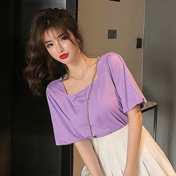 summer 2020 t-shirt french square collar collarbone short taro purple girl bubble sleeve t-shirt female, White
summer 2020 t-shirt french square collar collarbone short taro purple girl bubble sleeve t-shirt female, White