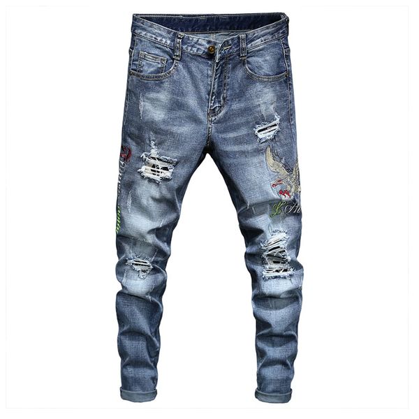 sokotoo men's eagle hawk embroidery ripped jeans fashion slim fit holes blue stretch denim pants
sokotoo men's eagle hawk embroidery ripped jeans fashion slim fit holes blue stretch denim pants