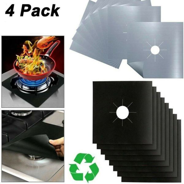 

4PC/Set Reusable Fiber Gas Foil Stove Burner Protector Cover Liner Clean Mat Pad