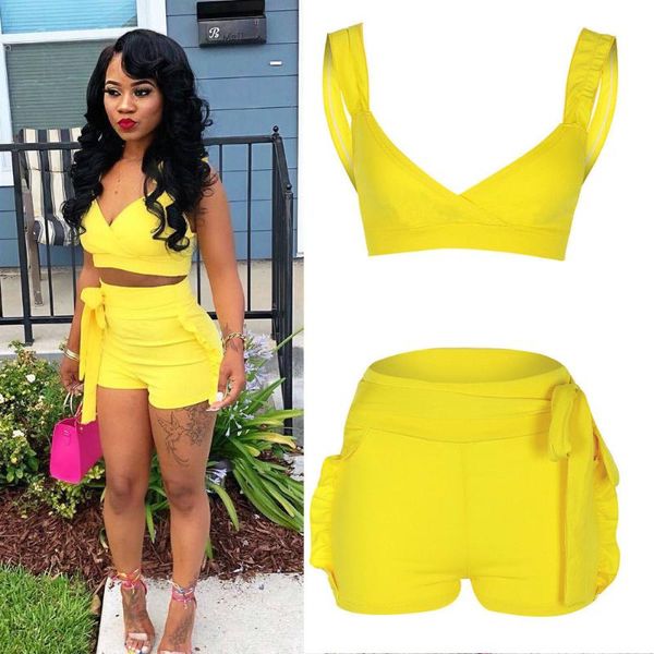 women ladies yoga set bodycon party ruffles solid women set summer, White;red