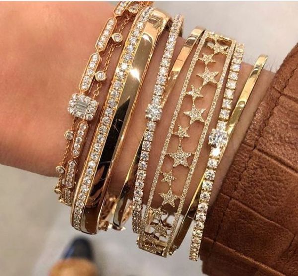 gold filled micro pave white cubic zirconia cz band open women bangle bracelet classic star european fashion modern design, Black
gold filled micro pave white cubic zirconia cz band open women bangle bracelet classic star european fashion modern design, Black