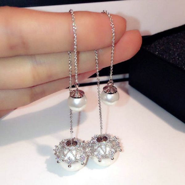 new ins fashion luxury designer sparkling diamond zircon pearl drop chandelier dangle earring for women girls, Silver
new ins fashion luxury designer sparkling diamond zircon pearl drop chandelier dangle earring for women girls, Silver