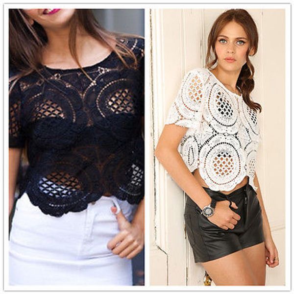 2016 fashion womens hollow lace crochet batwing short sleeve t shirt blouse top, White
2016 fashion womens hollow lace crochet batwing short sleeve t shirt blouse top, White