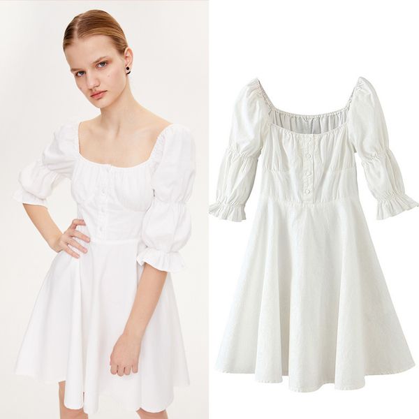 2020 elegant a line mini dress women fashion puff sleeve buttons solid cotton dress ladies square collar chic white dresses, White;black
2020 elegant a line mini dress women fashion puff sleeve buttons solid cotton dress ladies square collar chic white dresses, White;black
