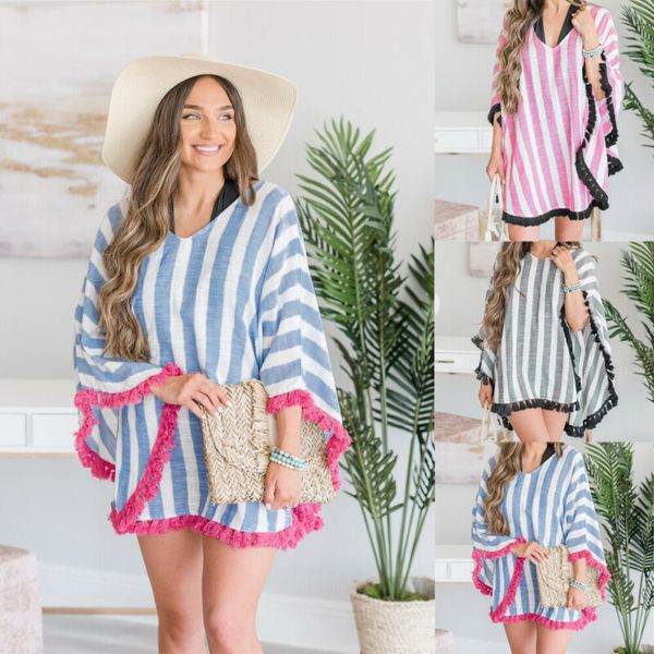 women lady bikini cover up long length loose striped summer beach holiday casual cover ups
women lady bikini cover up long length loose striped summer beach holiday casual cover ups