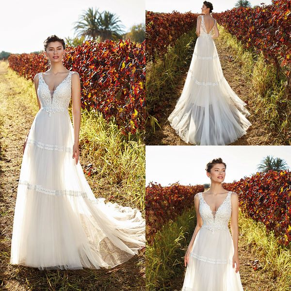 2020 eddy k boho wedding dresses a line v neck appliqued lace tulle country bridal gowns sweep train custom made backless wedding dress, White
2020 eddy k boho wedding dresses a line v neck appliqued lace tulle country bridal gowns sweep train custom made backless wedding dress, White