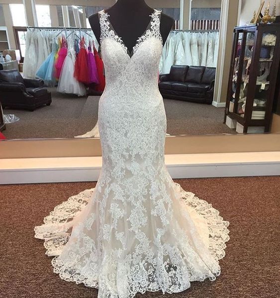 real p mermaid wedding dresses appliqued lace v neck spaghetti straps floor length actual image bridal gowns vestido de noiva, White
real p mermaid wedding dresses appliqued lace v neck spaghetti straps floor length actual image bridal gowns vestido de noiva, White