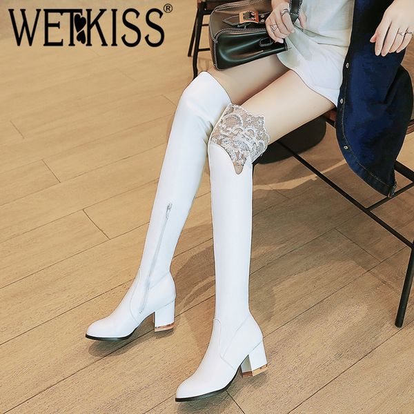 wetkiss thick high heels stretch women boots round toe lace footwear over the knee pu female boot zip shoes woman 2018 winter, Black
wetkiss thick high heels stretch women boots round toe lace footwear over the knee pu female boot zip shoes woman 2018 winter, Black