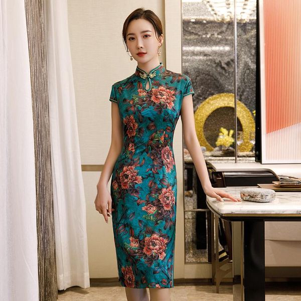 print flower cheongsam women plus size slim satin vestidos vintage mandarin collar evening dress traditional classic qipao, Red
print flower cheongsam women plus size slim satin vestidos vintage mandarin collar evening dress traditional classic qipao, Red