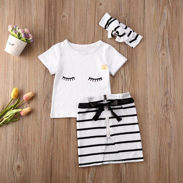 2020 fashion infant baby girls clothes sets short sleeve t shirts +striped zipper mini skirts headband 1-6y, White
2020 fashion infant baby girls clothes sets short sleeve t shirts +striped zipper mini skirts headband 1-6y, White
