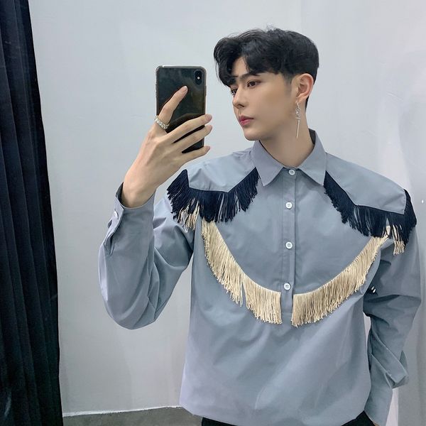 men tassel pullover casual long sleeve shirts male vintage fashion dress shirt stage show costumes, White;black
men tassel pullover casual long sleeve shirts male vintage fashion dress shirt stage show costumes, White;black