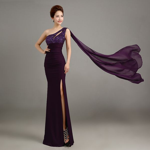 new ball dress bride toast elegant purple one-shoulder evening dress long-style self-cultivation presided over the performance prom dresses, Black;red
new ball dress bride toast elegant purple one-shoulder evening dress long-style self-cultivation presided over the performance prom dresses, Black;red