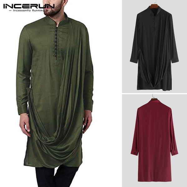 2020 men solid color irregular shirt men stand collar vintage long sleeve button muslim casual long shirts 5xl, White;black
2020 men solid color irregular shirt men stand collar vintage long sleeve button muslim casual long shirts 5xl, White;black