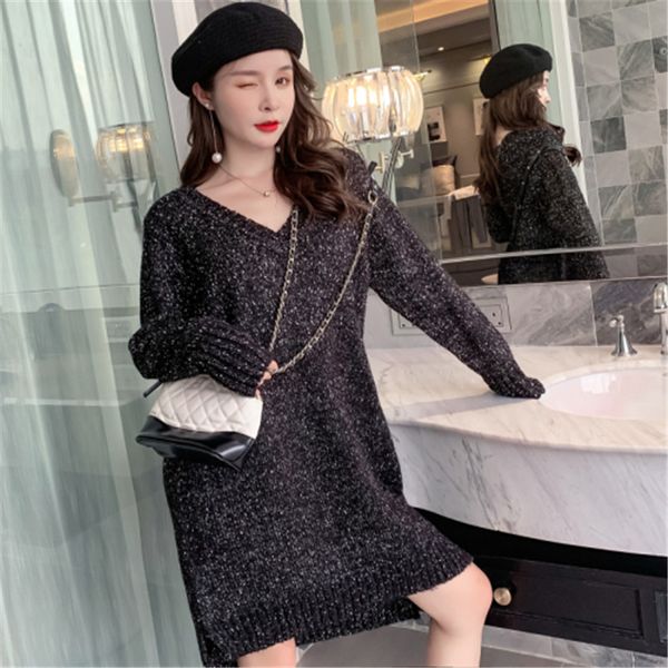 women's sweaters rugod autumn winter style chic v-neck solid color pullover knitted sweater dress plus size women fashion 2021 kpop clo, White;black
women's sweaters rugod autumn winter style chic v-neck solid color pullover knitted sweater dress plus size women fashion 2021 kpop clo, White;black