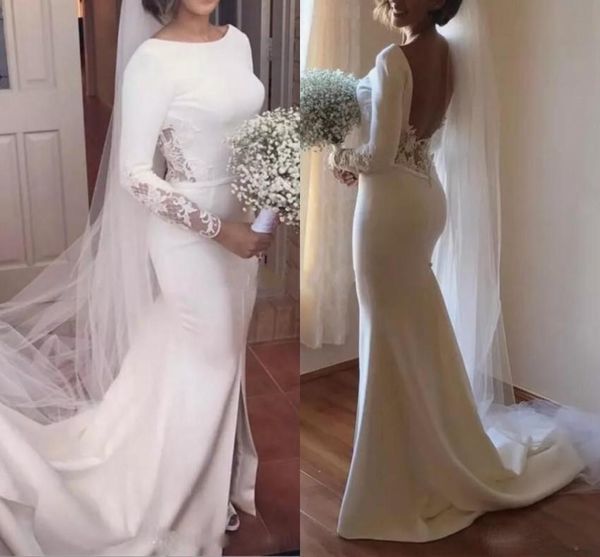 plain long sleeve mermaid wedding dresses 2019 bateau backless lace chapel train church garden bridal gowns vestido de novia robe de mariée, White
plain long sleeve mermaid wedding dresses 2019 bateau backless lace chapel train church garden bridal gowns vestido de novia robe de mariée, White