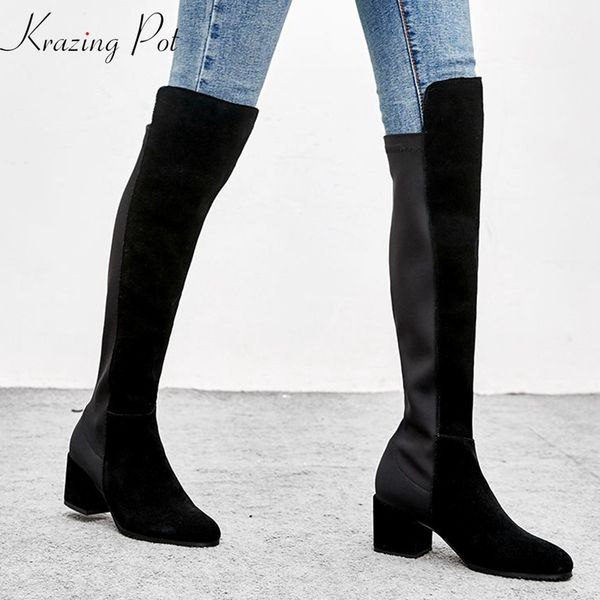 krazing pot cow suede full grain leather round toe cozy stovepipe slip on high heels bigger size stretch thigh high boots l32, Black
krazing pot cow suede full grain leather round toe cozy stovepipe slip on high heels bigger size stretch thigh high boots l32, Black