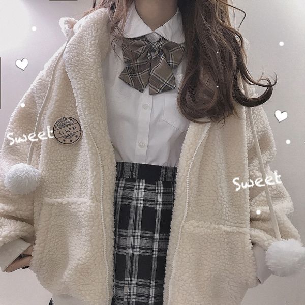 fleece fluffy winter women's hooded coat zipper female jacket warm fur ball pendant strap loose outwear beige & blue, Black
fleece fluffy winter women's hooded coat zipper female jacket warm fur ball pendant strap loose outwear beige & blue, Black