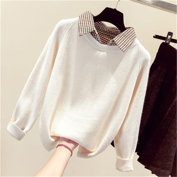 2019 knitted sweater shirt collar women sweater loose long sleeve ladies solid color pullover women's sweaters wz159, White;black
2019 knitted sweater shirt collar women sweater loose long sleeve ladies solid color pullover women's sweaters wz159, White;black