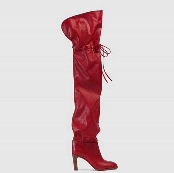 runway heels boots leather trim knot over the knee boots designer lady canvas gaiter high heel rubber outsole thigh-high boots, Black 
runway heels boots leather trim knot over the knee boots designer lady canvas gaiter high heel rubber outsole thigh-high boots, Black