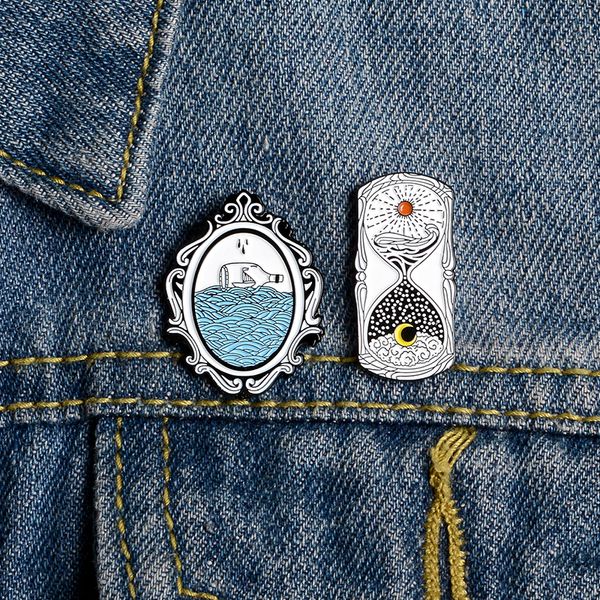 day and night hourglass lapel enamel pin sea mirror drifting bottle badge brooch jackets shirt backpack retro jewelry gift friends, Gray
day and night hourglass lapel enamel pin sea mirror drifting bottle badge brooch jackets shirt backpack retro jewelry gift friends, Gray