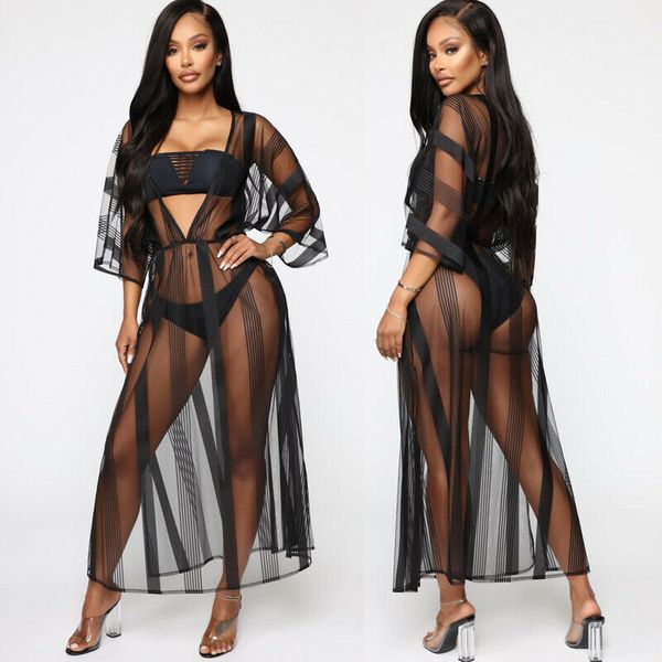women's bikini cover-ups 2020 summer black mesh sheer crochet swimwear cardigan beach dress striped loose long sleeve dress
women's bikini cover-ups 2020 summer black mesh sheer crochet swimwear cardigan beach dress striped loose long sleeve dress