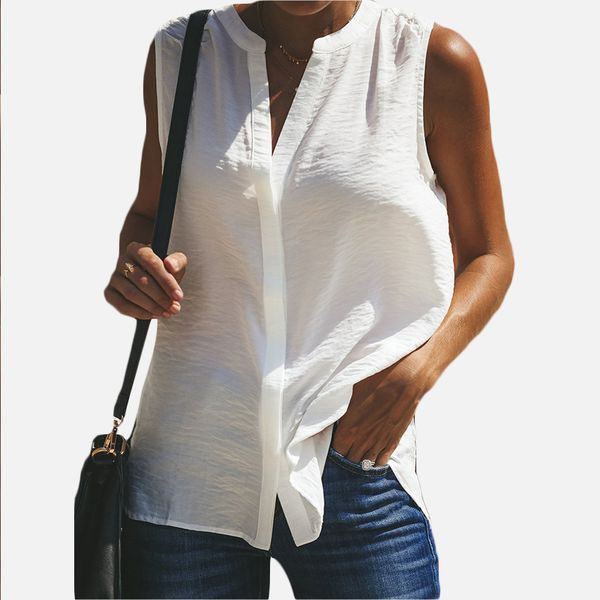 women's v-neck sleeveless shirts plain concealed button candy color blouses ladies 2019 solid summer loose blouses woman, White
women's v-neck sleeveless shirts plain concealed button candy color blouses ladies 2019 solid summer loose blouses woman, White