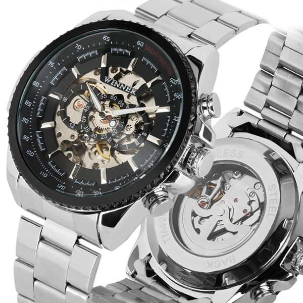 winner tachymeter top men auto mechanical watch skeleton dial 3d design stainless steel band classic wrist watches, Slivery;brown
winner tachymeter top men auto mechanical watch skeleton dial 3d design stainless steel band classic wrist watches, Slivery;brown