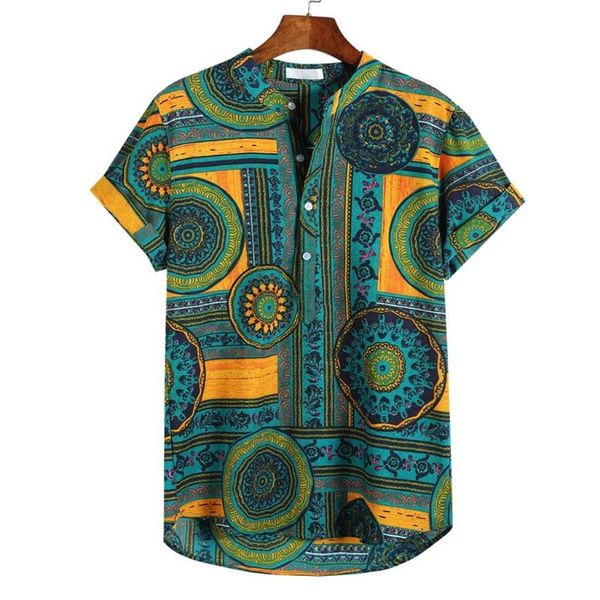 men's casual shirts cotton linen printed short sleeve henley tie summer, White;black
men's casual shirts cotton linen printed short sleeve henley tie summer, White;black