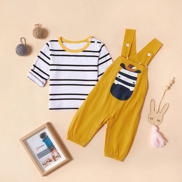 2020 new children spring autumn striped cartoon stripe print short sleeve blouse casual +bib pants, White
2020 new children spring autumn striped cartoon stripe print short sleeve blouse casual +bib pants, White
