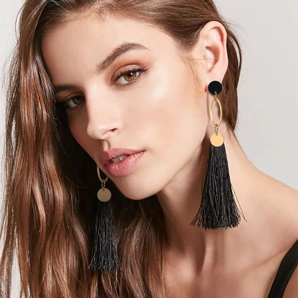 tassel earrings long women's multicolor silk cotton thread earrings gold accessories, Silver
tassel earrings long women's multicolor silk cotton thread earrings gold accessories, Silver