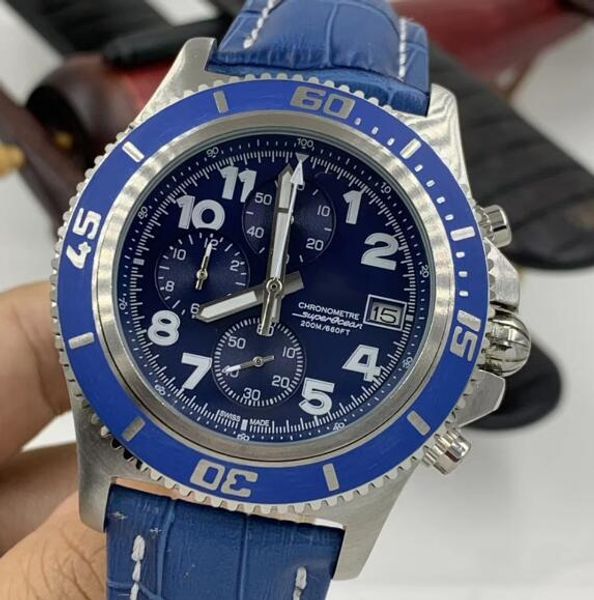 leather strap 1884 super-ocean luminous hands legible blue dial mens watches chronometer quartz arabic numerals hour markers wristwatches, Slivery;brown
leather strap 1884 super-ocean luminous hands legible blue dial mens watches chronometer quartz arabic numerals hour markers wristwatches, Slivery;brown