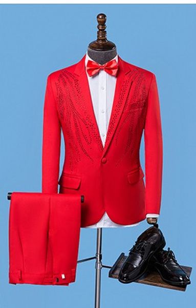 singer star style stage red white clothing for men drilling suit set with pants mens wedding suits costume formal dress tie, White;black
singer star style stage red white clothing for men drilling suit set with pants mens wedding suits costume formal dress tie, White;black