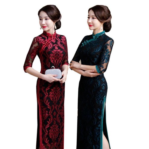 2019 black lace chinese wedding dress female cheongsam slim chinese traditional dress women long qipao for wedding party, Red
2019 black lace chinese wedding dress female cheongsam slim chinese traditional dress women long qipao for wedding party, Red