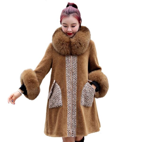 women 2018 fashion winter sheep shearing fur coats with fur hooded overcoat female thickening warm wool coats outerwear v397, Black
women 2018 fashion winter sheep shearing fur coats with fur hooded overcoat female thickening warm wool coats outerwear v397, Black