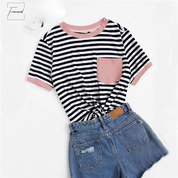 casual t shirt pocket linen patched striped ranger women summer preppy regular short sleeve round neck ladies tshirt, White
casual t shirt pocket linen patched striped ranger women summer preppy regular short sleeve round neck ladies tshirt, White