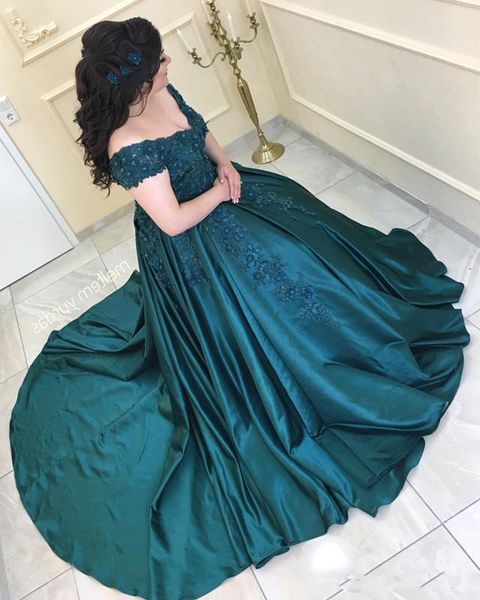 2019 a line prom dresses off the shoulder drak green long evening party gowns with appliqued, Black
2019 a line prom dresses off the shoulder drak green long evening party gowns with appliqued, Black