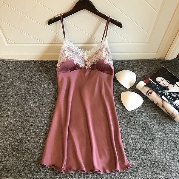 silk night gowns with padded ladies lace trim v-neck satin women strap sleeveless sleepwear dress nightdress homewear, Black;red
silk night gowns with padded ladies lace trim v-neck satin women strap sleeveless sleepwear dress nightdress homewear, Black;red