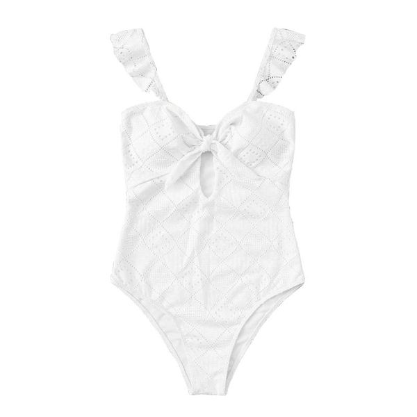 women swimwear one piece white bodysuit ruffle straps knot front swimsuit push up pad monokini bathing suit summer swimming suit, White;black
women swimwear one piece white bodysuit ruffle straps knot front swimsuit push up pad monokini bathing suit summer swimming suit, White;black