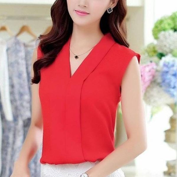 women blouse shirts fashion solid casual female sleeveless v-neck shirt blusas summer, White
women blouse shirts fashion solid casual female sleeveless v-neck shirt blusas summer, White