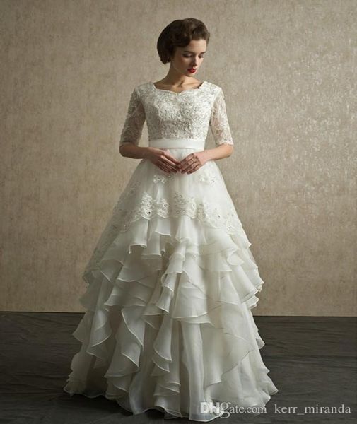new arrival modest lace wedding dresses scoop neckline beaded crystal floor length a-line half sleeve organza ruffled bridal gowns dh182, White
new arrival modest lace wedding dresses scoop neckline beaded crystal floor length a-line half sleeve organza ruffled bridal gowns dh182, White