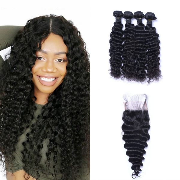 indian virgin human hair bundles with closure extensions 4x4 lace closure with 4 bundles deep wave hair, Black;brown
indian virgin human hair bundles with closure extensions 4x4 lace closure with 4 bundles deep wave hair, Black;brown