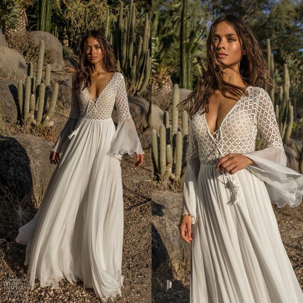 2019 bohemian wedding dresses chiffon a line long sleeve robe de mariée boho style v neckline beach wedding gowns, White
2019 bohemian wedding dresses chiffon a line long sleeve robe de mariée boho style v neckline beach wedding gowns, White