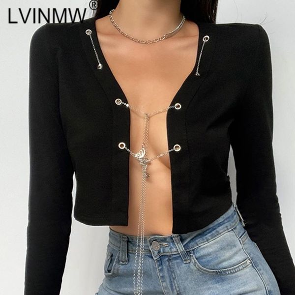 lvinmw long sleeve open stich metal chain black crop 2020 women solid casual cardigan tshirt outwear streetwear, White
lvinmw long sleeve open stich metal chain black crop 2020 women solid casual cardigan tshirt outwear streetwear, White