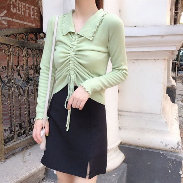 women fashion drawstring solid color sweaters female casual long sleeve knitting pullovers 2019 slim lapel sweater truien dames, White;black
women fashion drawstring solid color sweaters female casual long sleeve knitting pullovers 2019 slim lapel sweater truien dames, White;black